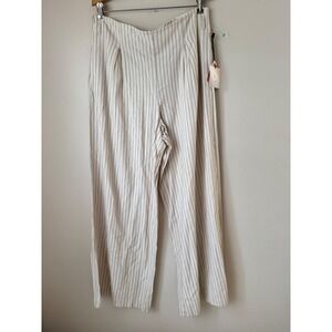 Happily Grey Linen Blend Wide Leg Striped Pants Women Size L Office Boho Resort